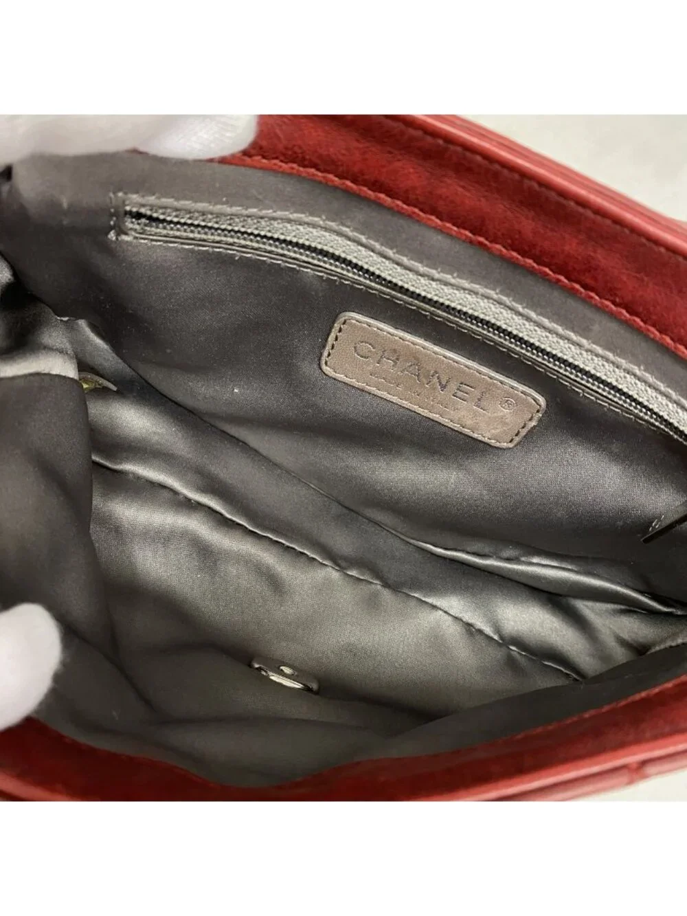 Chanel Shoulder Bag Mini Quilted Lambskin Red Silver